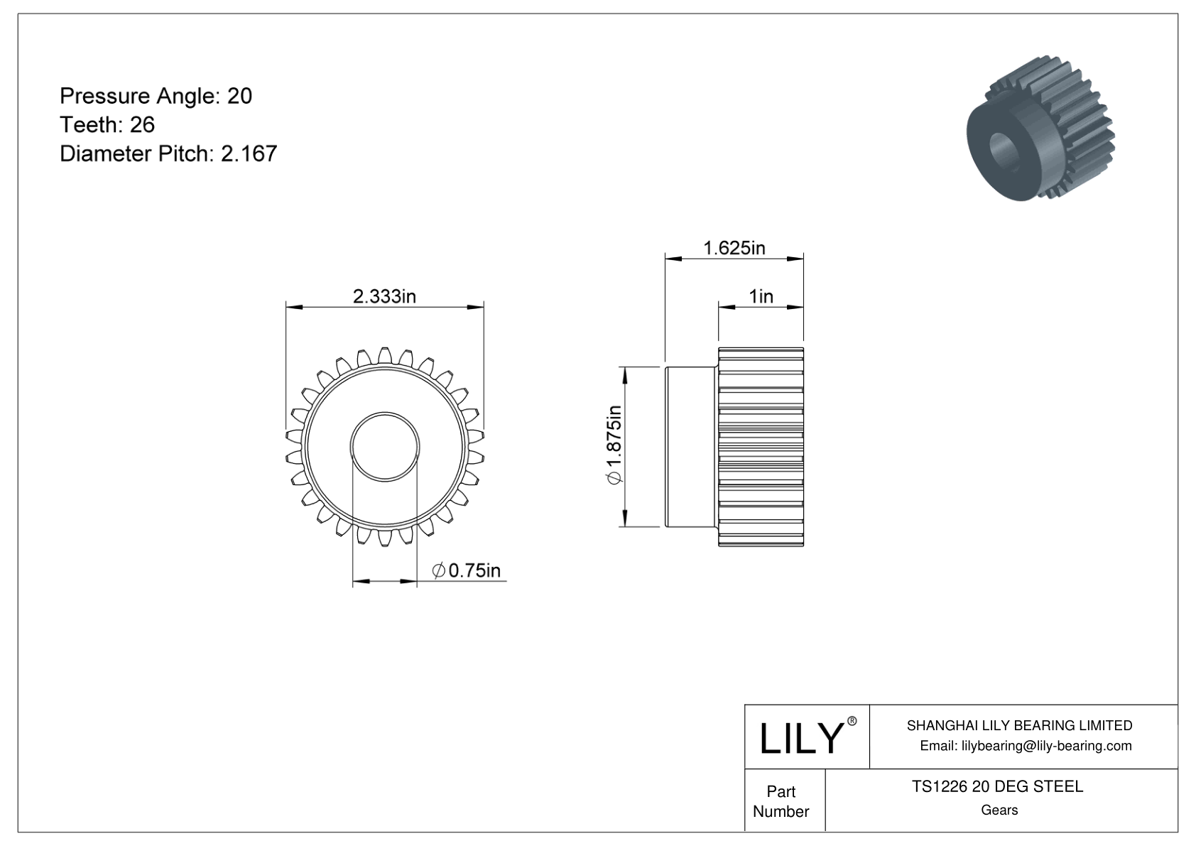 TS1226 20 DEG STEEL 正齿轮 cad drawing