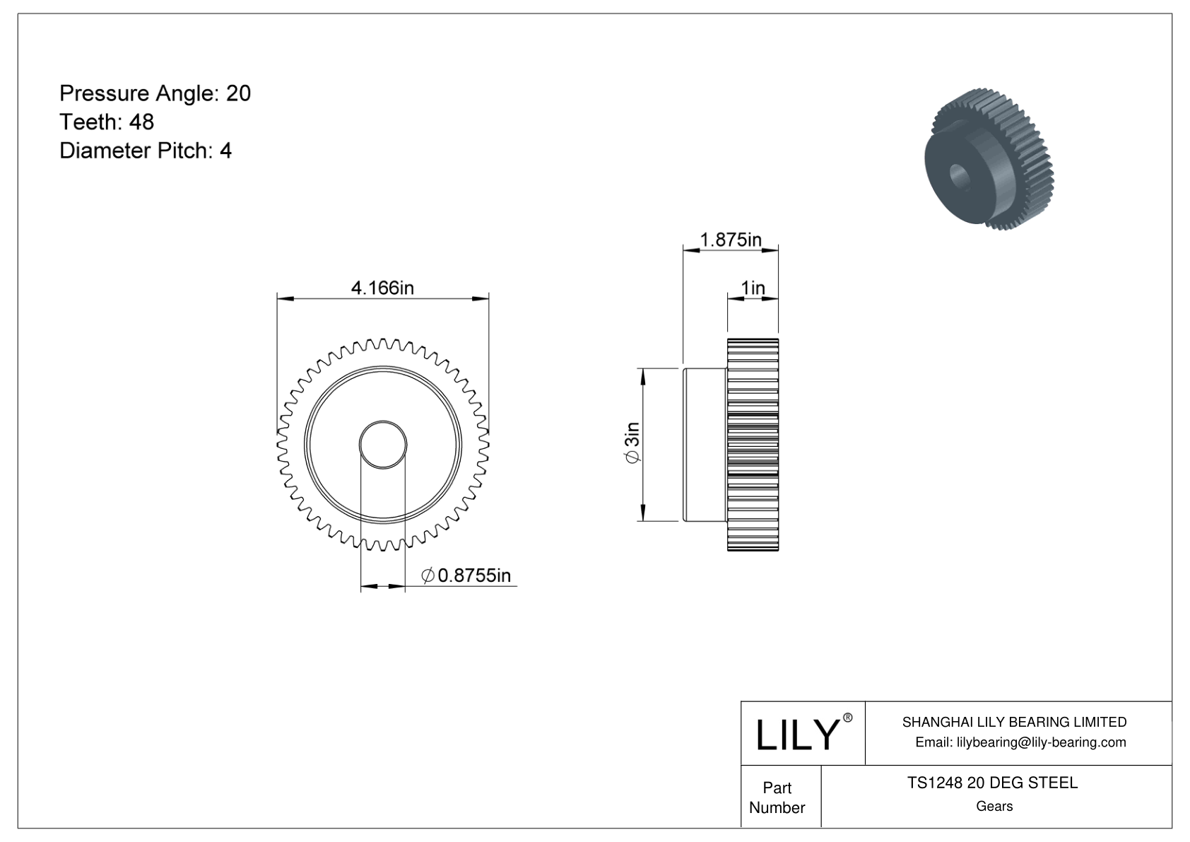 TS1248 20 DEG STEEL Engranajes rectos cad drawing