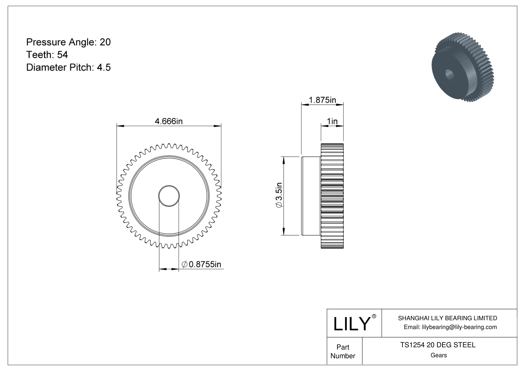 TS1254 20 DEG STEEL Engranajes rectos cad drawing