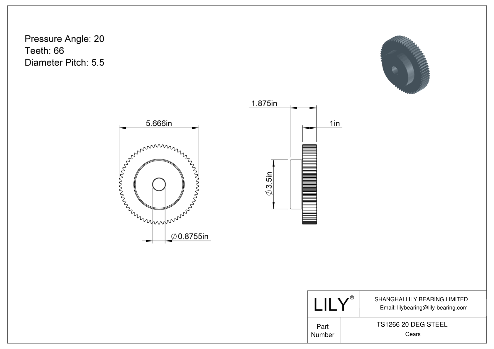 TS1266 20 DEG STEEL 正齿轮 cad drawing