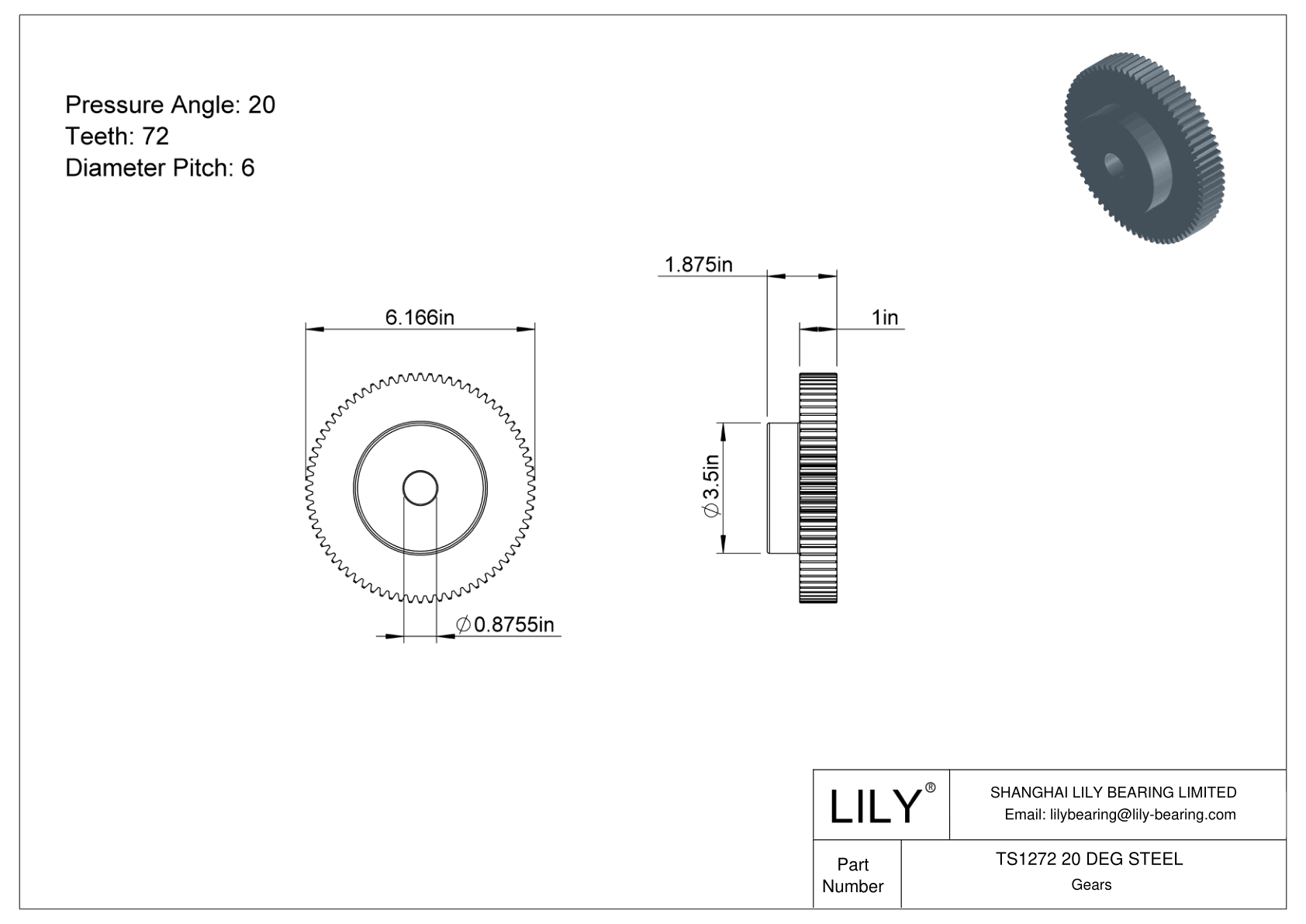 TS1272 20 DEG STEEL Spur Gears cad drawing