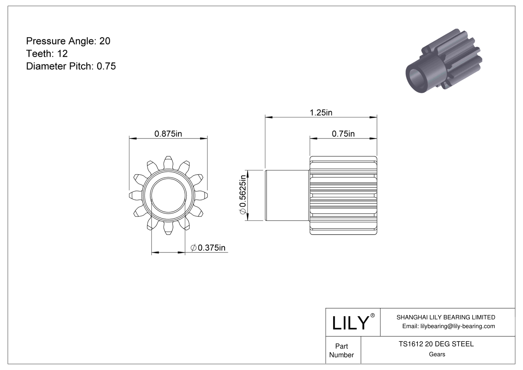 TS1612 20 DEG STEEL Engranajes rectos cad drawing