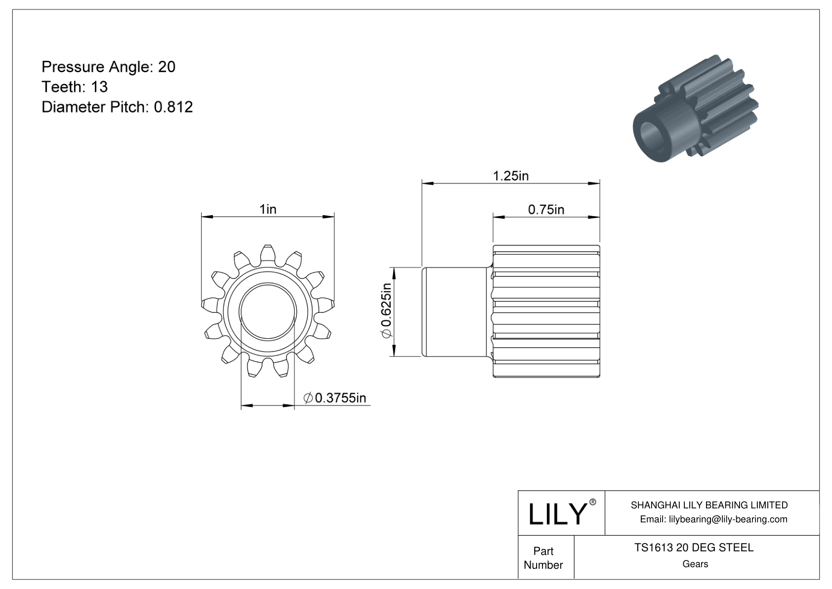 TS1613 20 DEG STEEL Engranajes rectos cad drawing