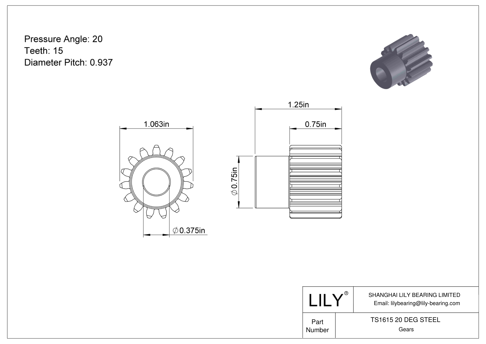 TS1615 20 DEG STEEL Engranajes rectos cad drawing