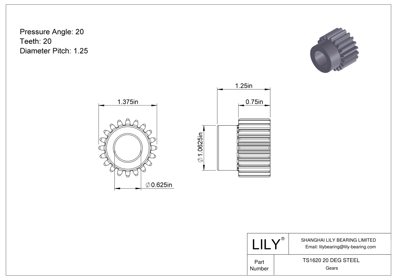 TS1620 20 DEG STEEL 正齿轮 cad drawing