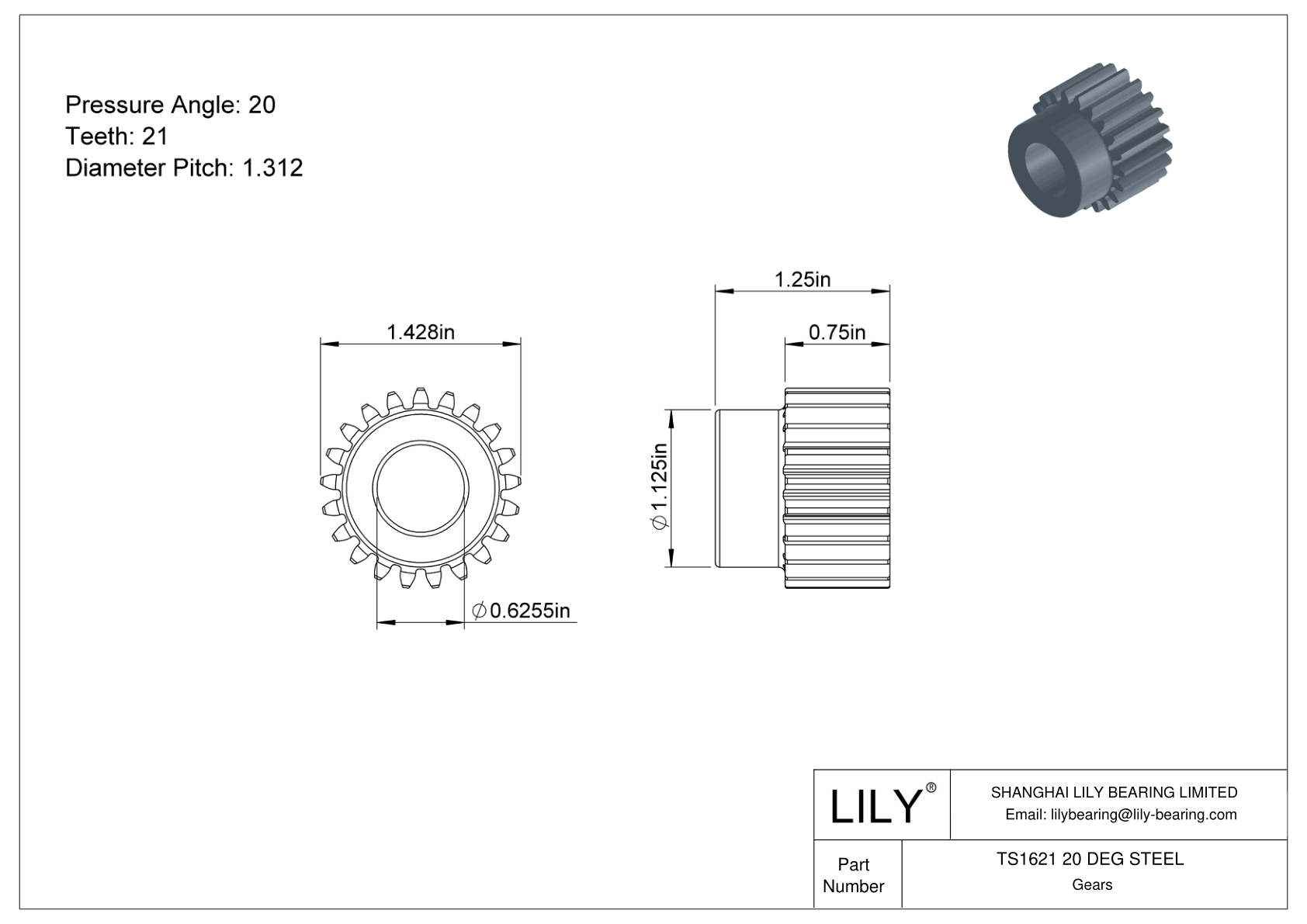 TS1621 20 DEG STEEL Engranajes rectos cad drawing