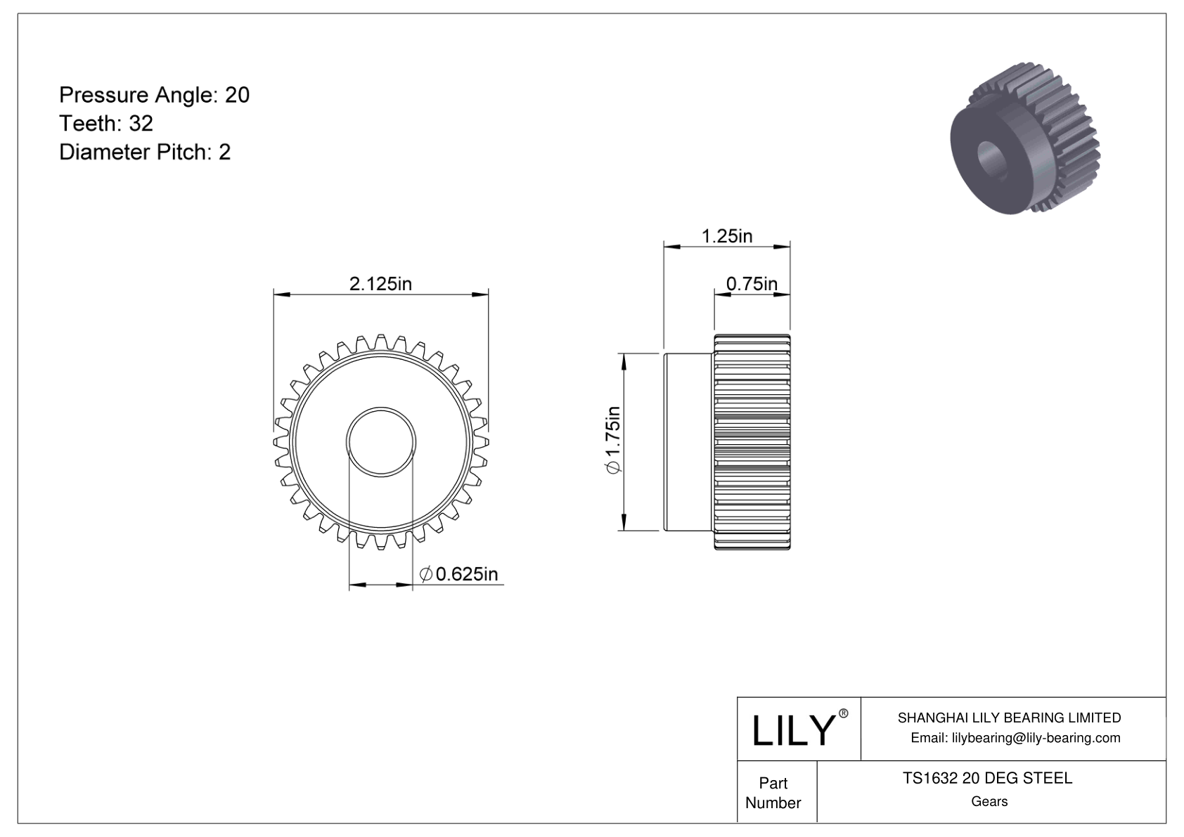 TS1632 20 DEG STEEL Engranajes rectos cad drawing