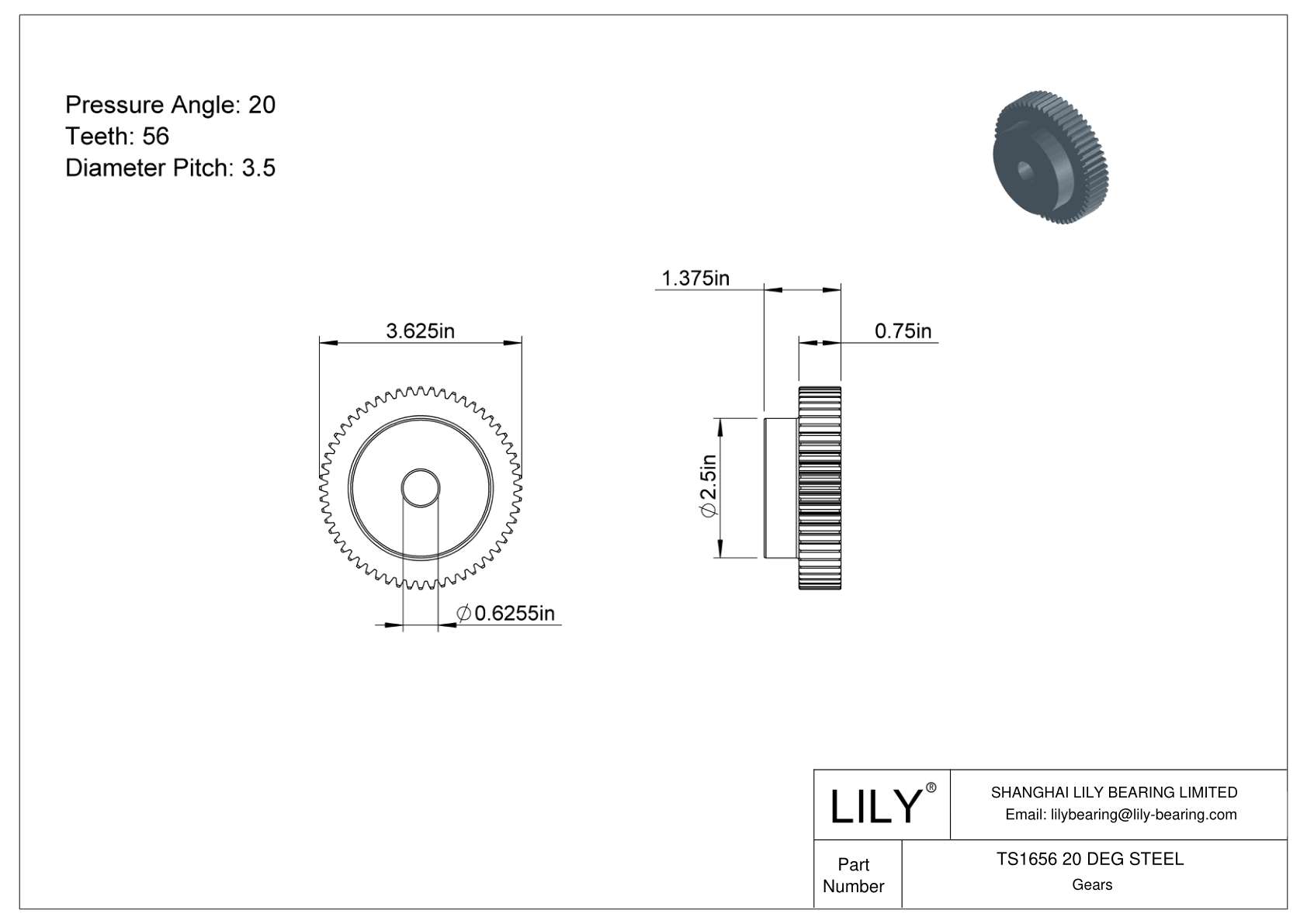 TS1656 20 DEG STEEL Engranajes rectos cad drawing