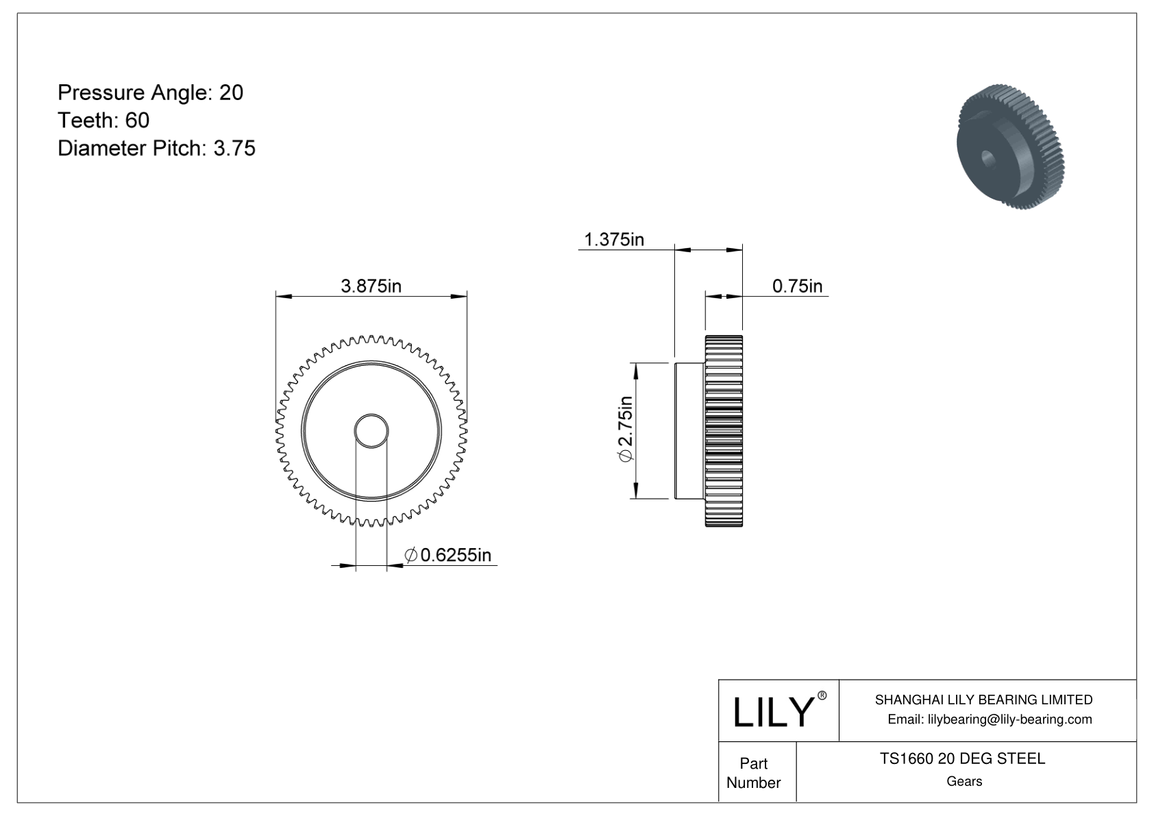 TS1660 20 DEG STEEL Engranajes rectos cad drawing