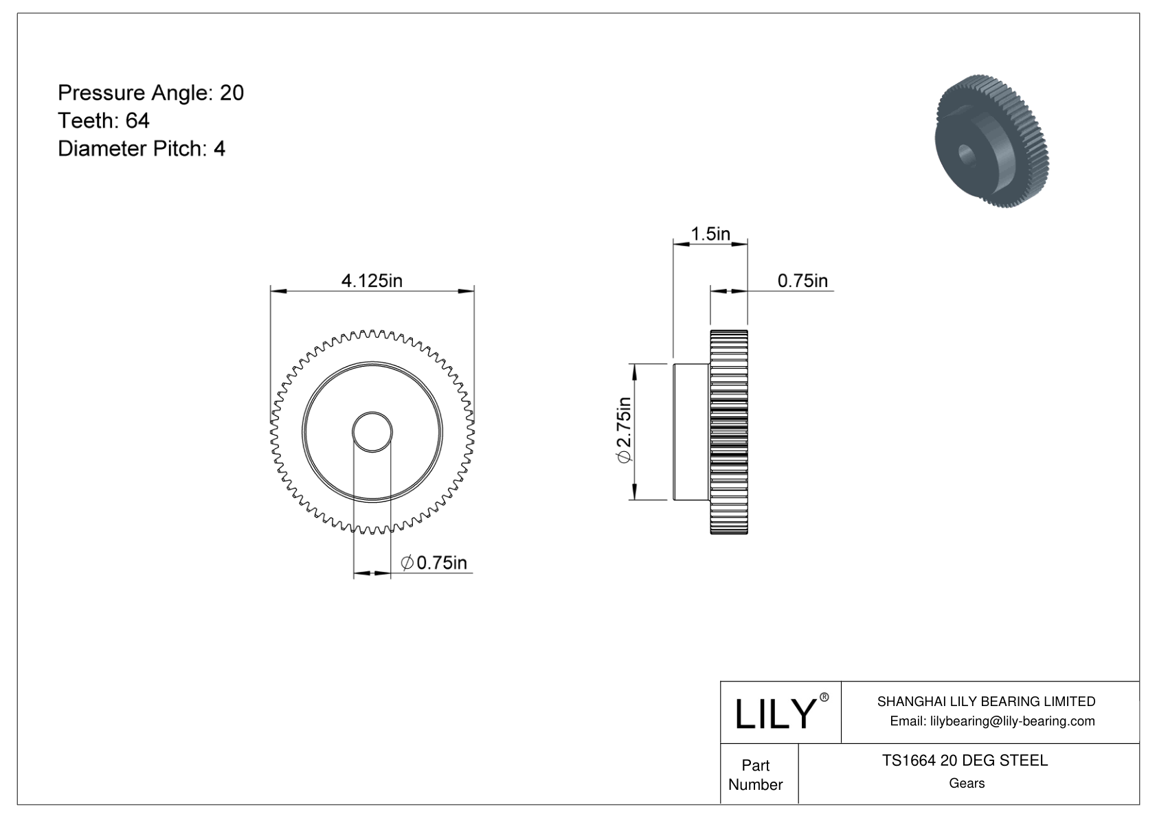 TS1664 20 DEG STEEL Engranajes rectos cad drawing