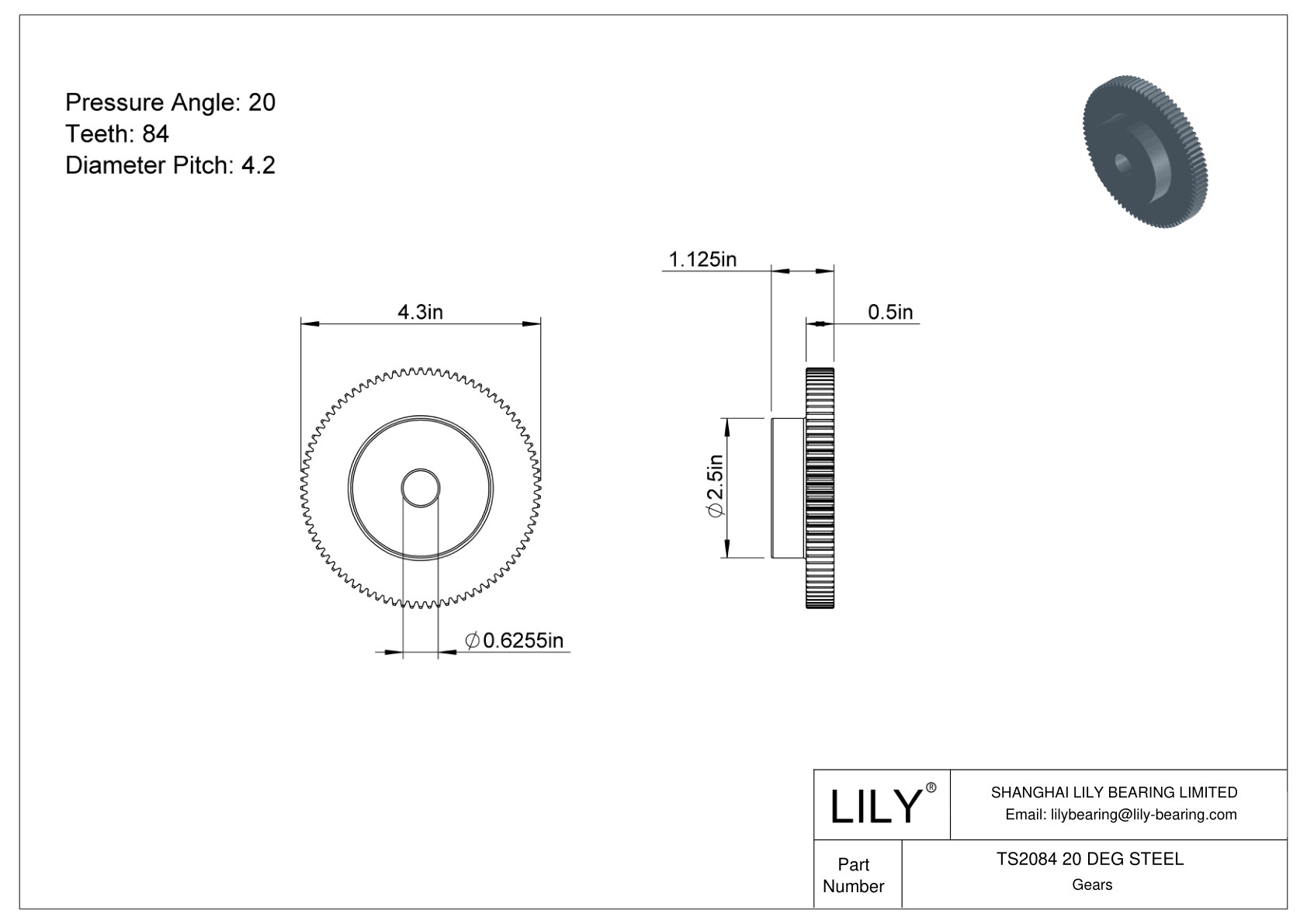 TS2084 20 DEG STEEL Spur Gears cad drawing