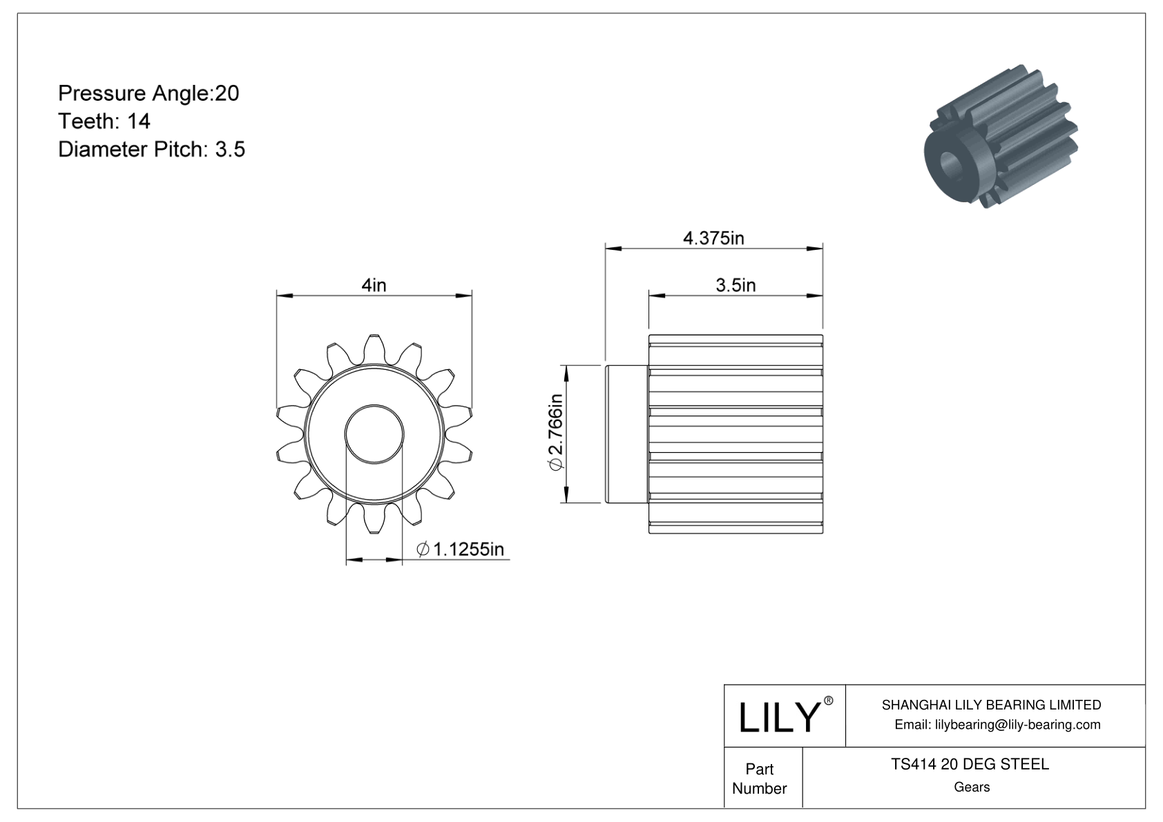 TS414 20 DEG STEEL Engranajes rectos cad drawing