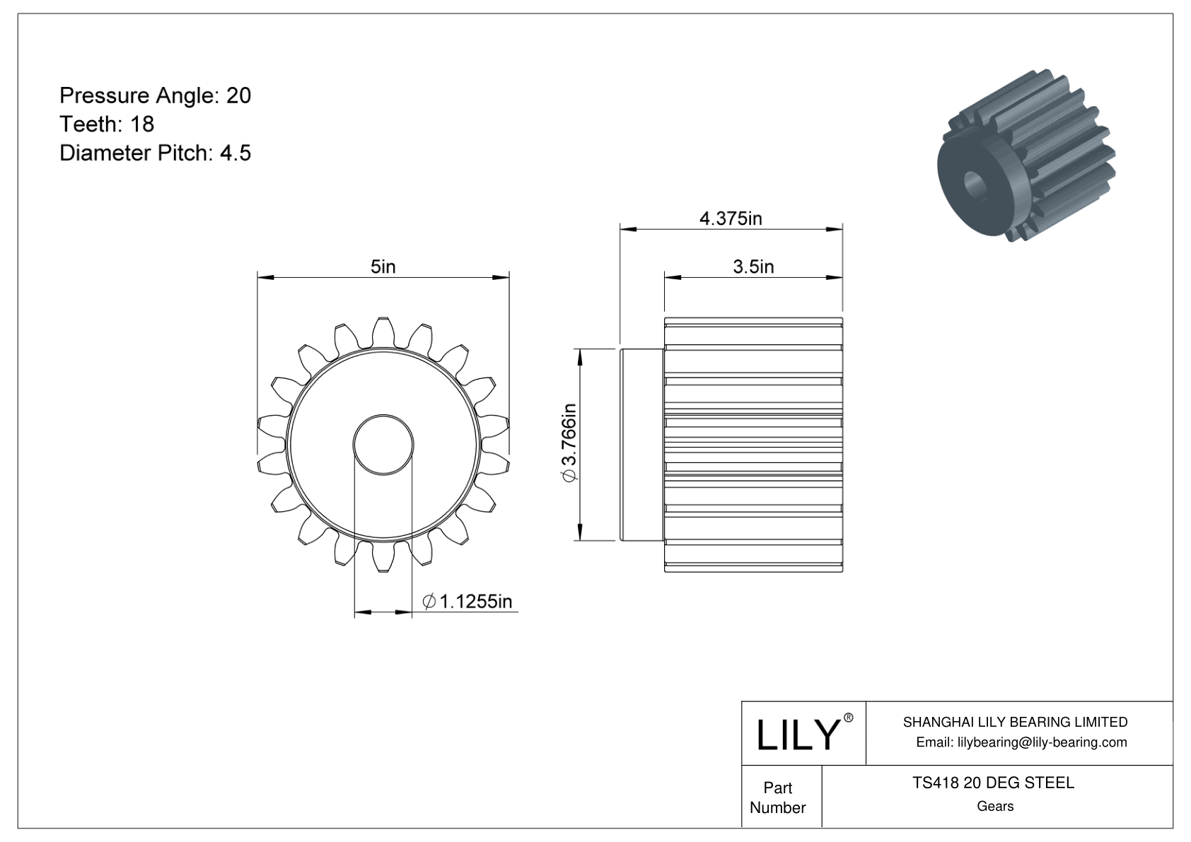 TS418 20 DEG STEEL Engranajes rectos cad drawing