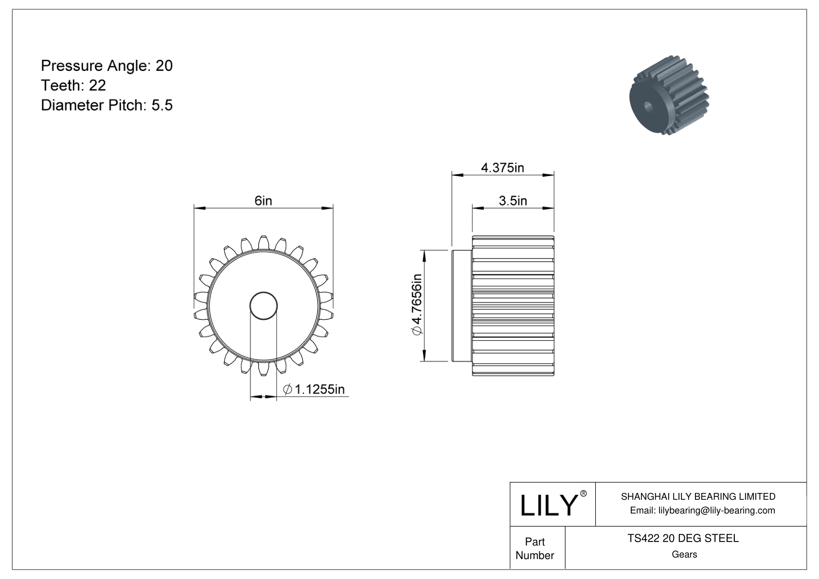 TS422 20 DEG STEEL 正齿轮 cad drawing