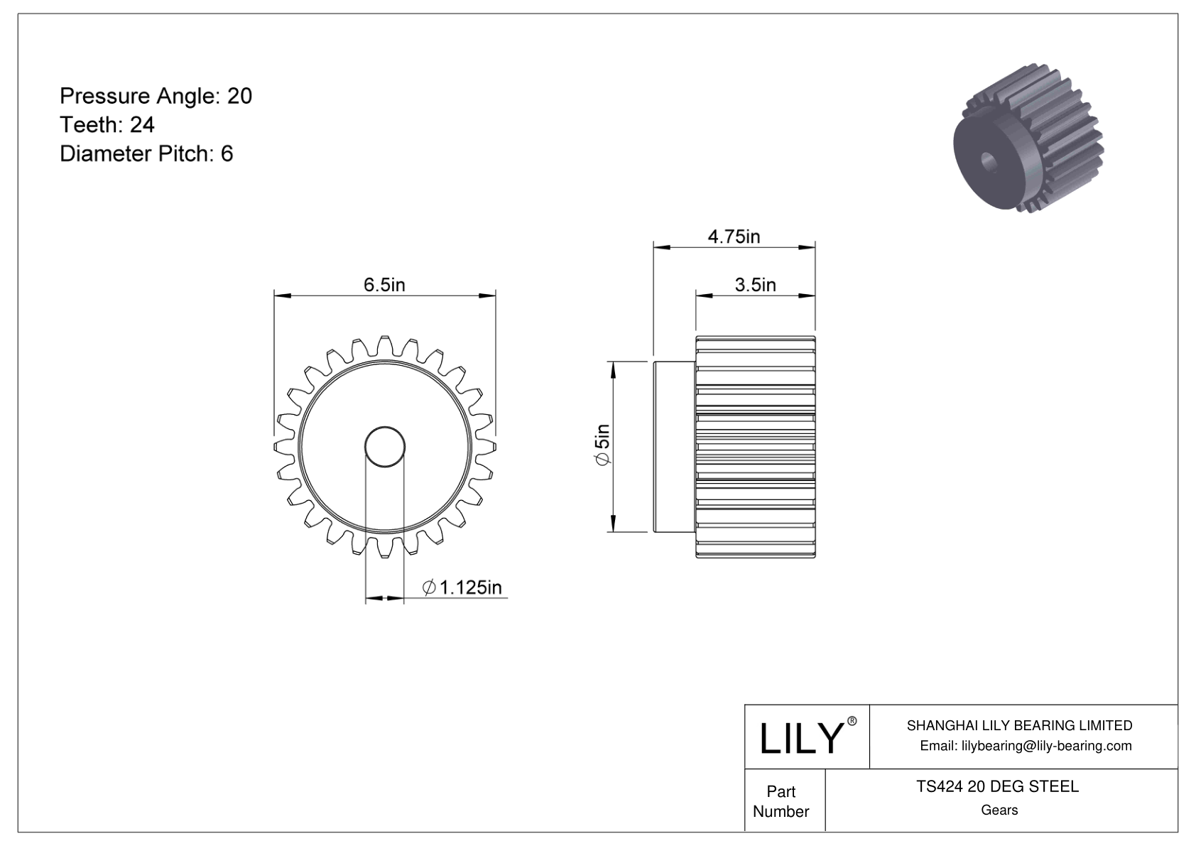 TS424 20 DEG STEEL Engranajes rectos cad drawing