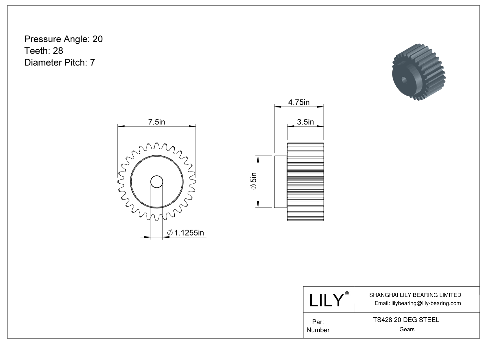 TS428 20 DEG STEEL Engranajes rectos cad drawing