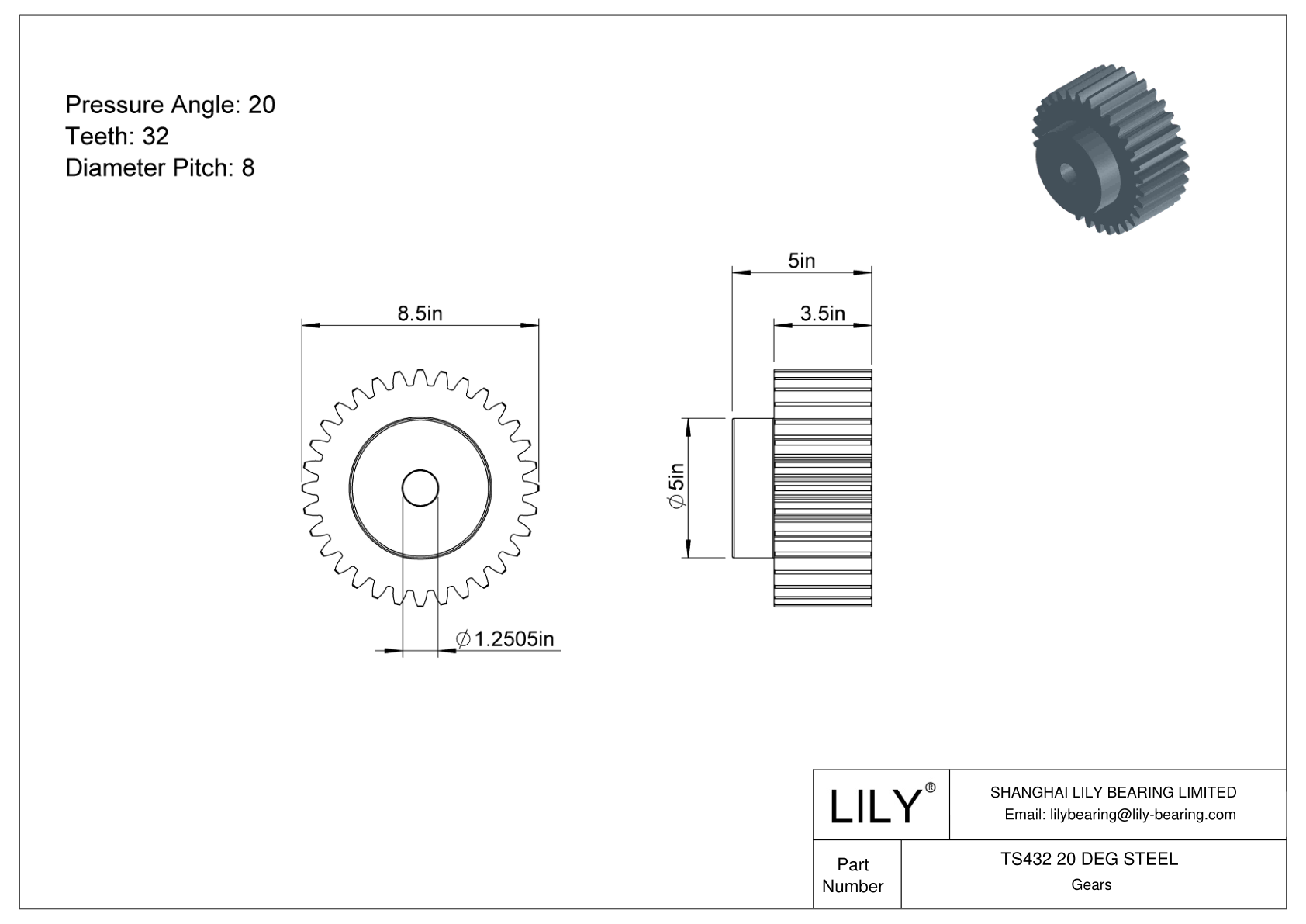 TS432 20 DEG STEEL Engranajes rectos cad drawing