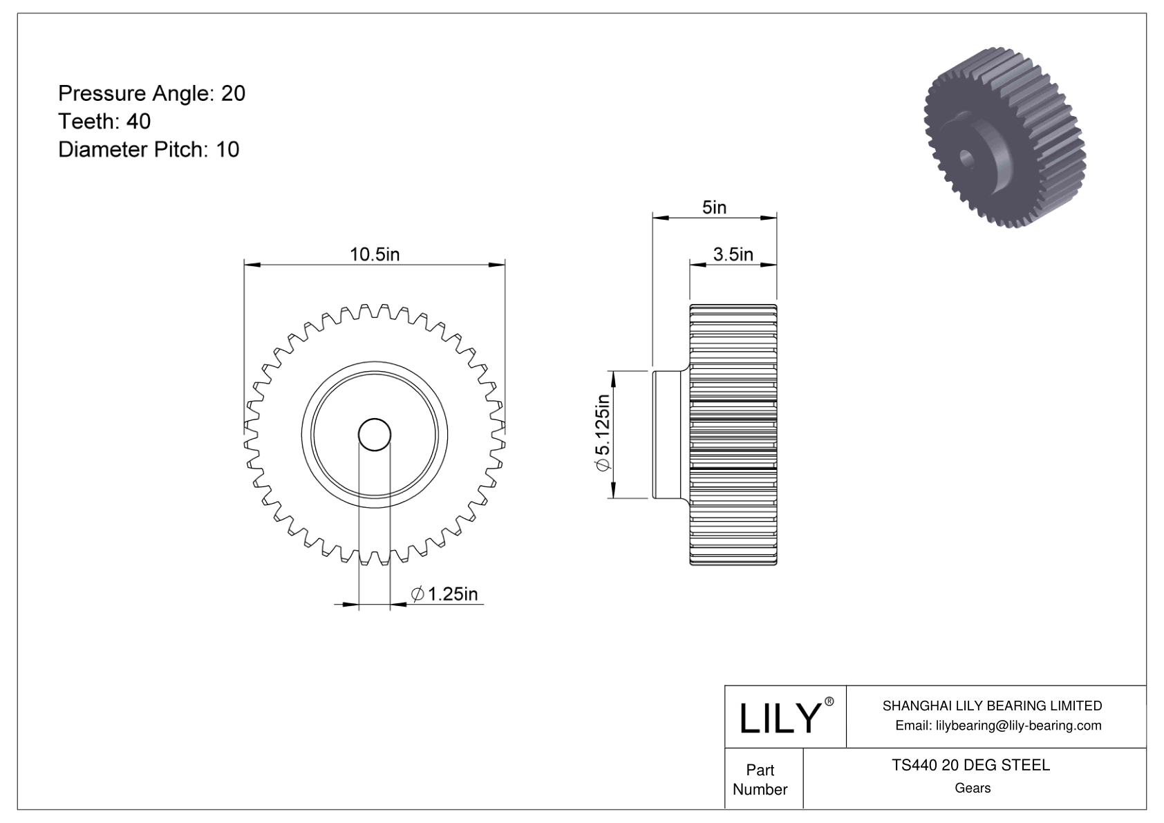 TS440 20 DEG STEEL Engranajes rectos cad drawing