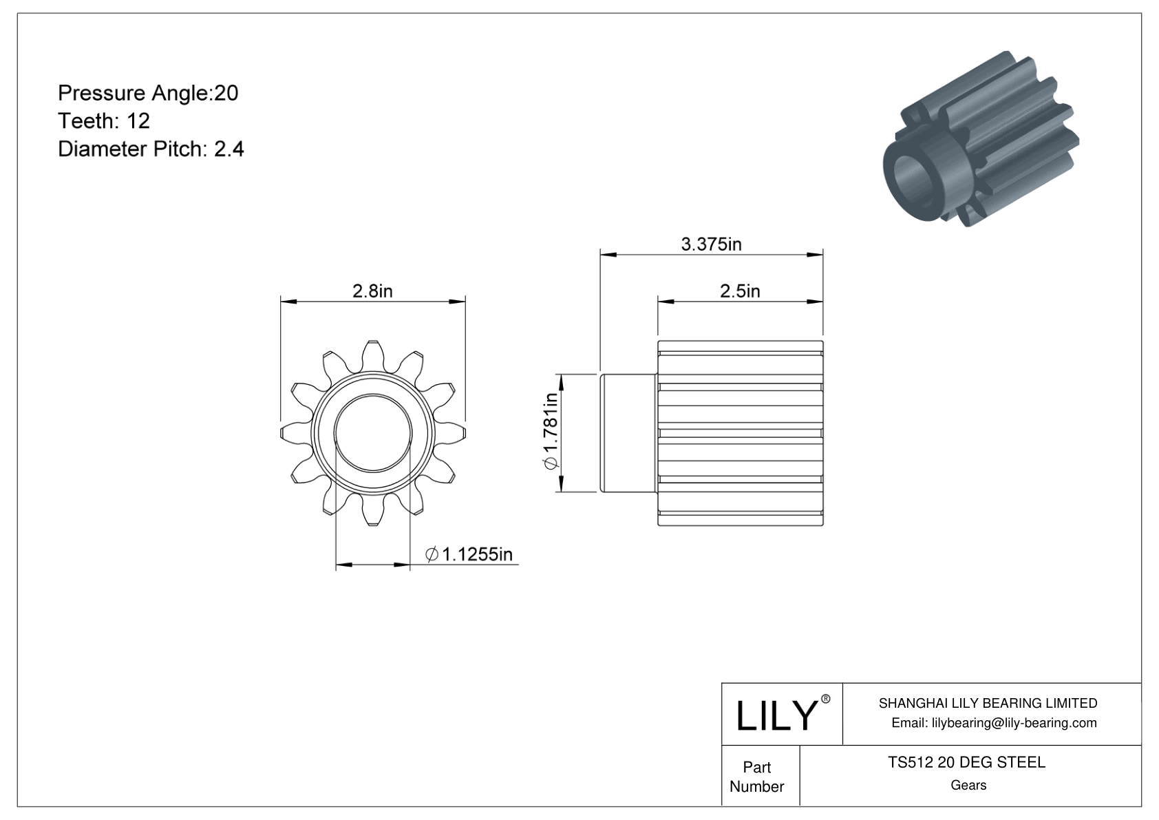 TS512 20 DEG STEEL Engranajes rectos cad drawing