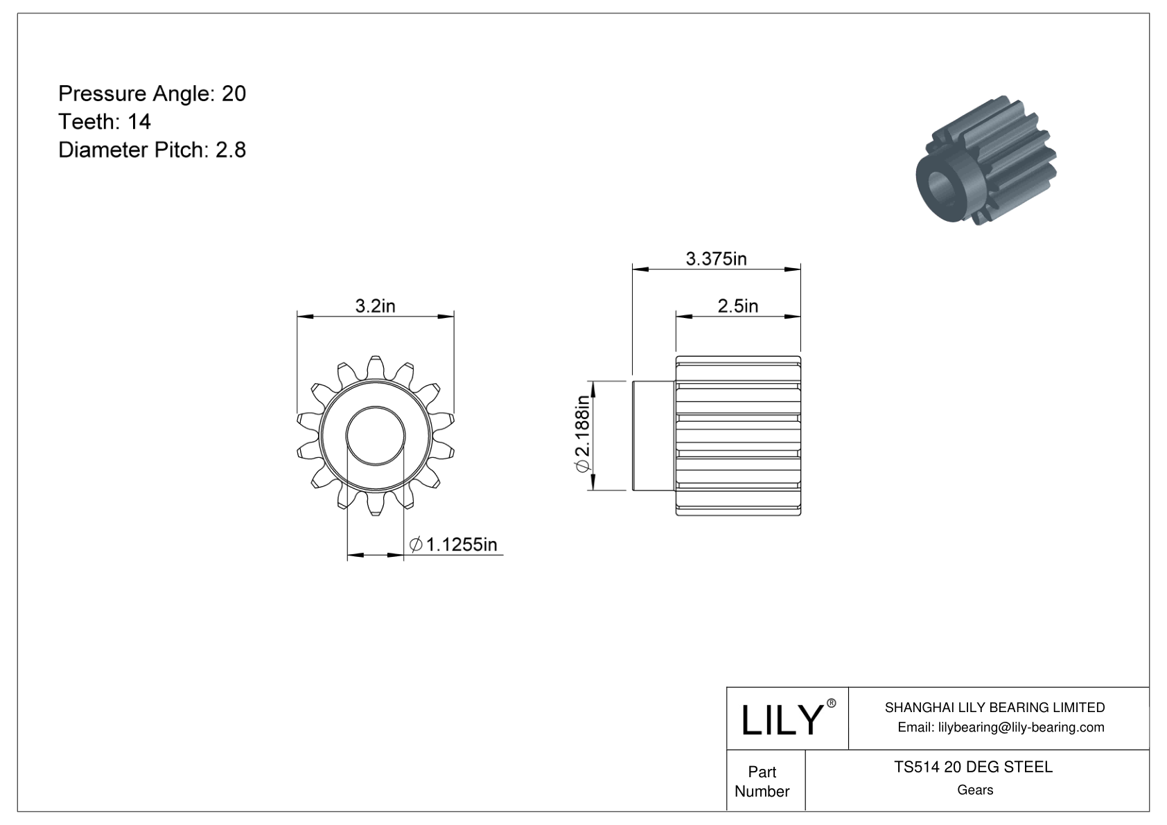 TS514 20 DEG STEEL 正齿轮 cad drawing