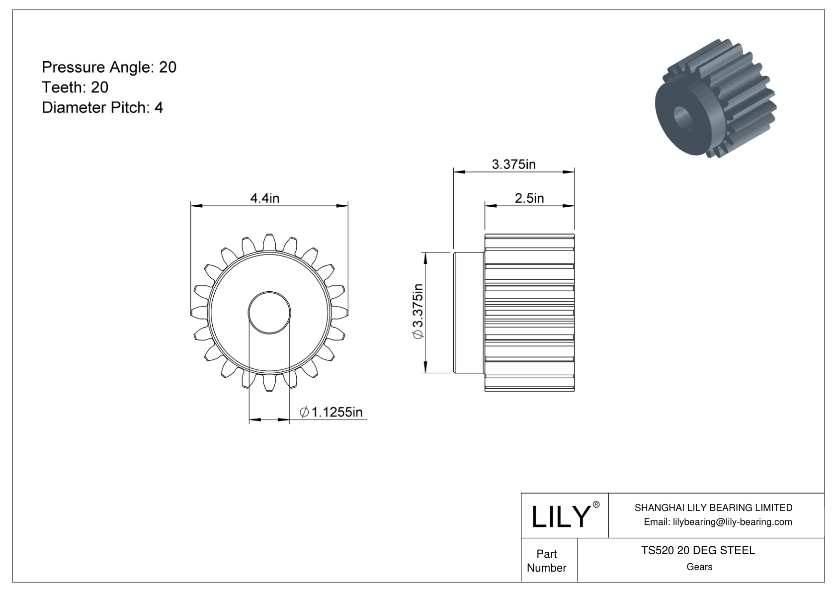 TS520 20 DEG STEEL Engranajes rectos cad drawing