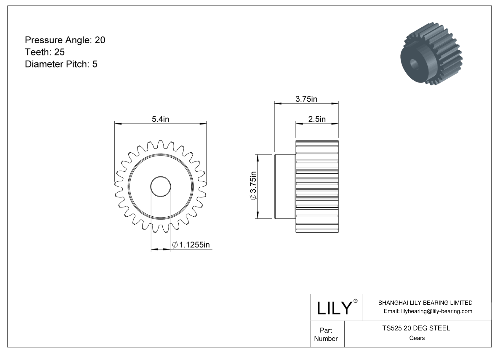 TS525 20 DEG STEEL 正齿轮 cad drawing