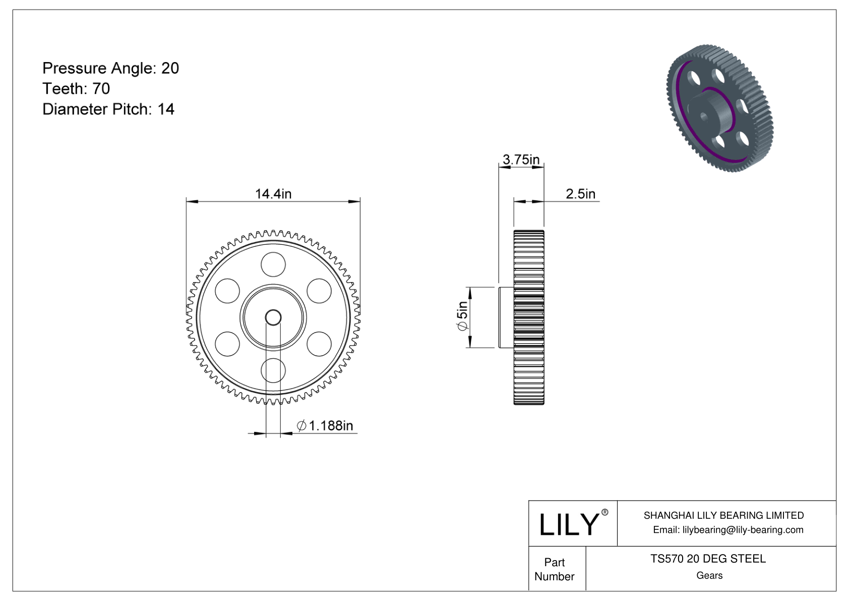 TS570 20 DEG STEEL Engranajes rectos cad drawing