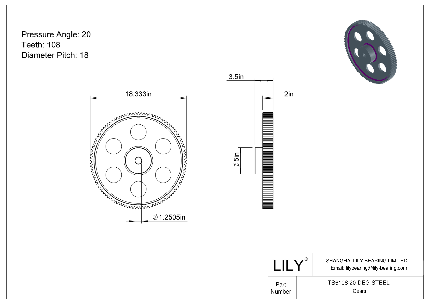 TS6108 20 DEG STEEL 正齿轮 cad drawing