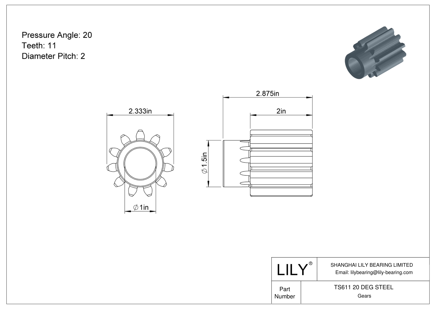 TS611 20 DEG STEEL Engranajes rectos cad drawing