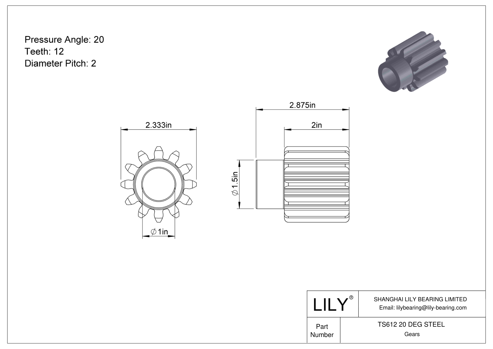 TS612 20 DEG STEEL 正齿轮 cad drawing