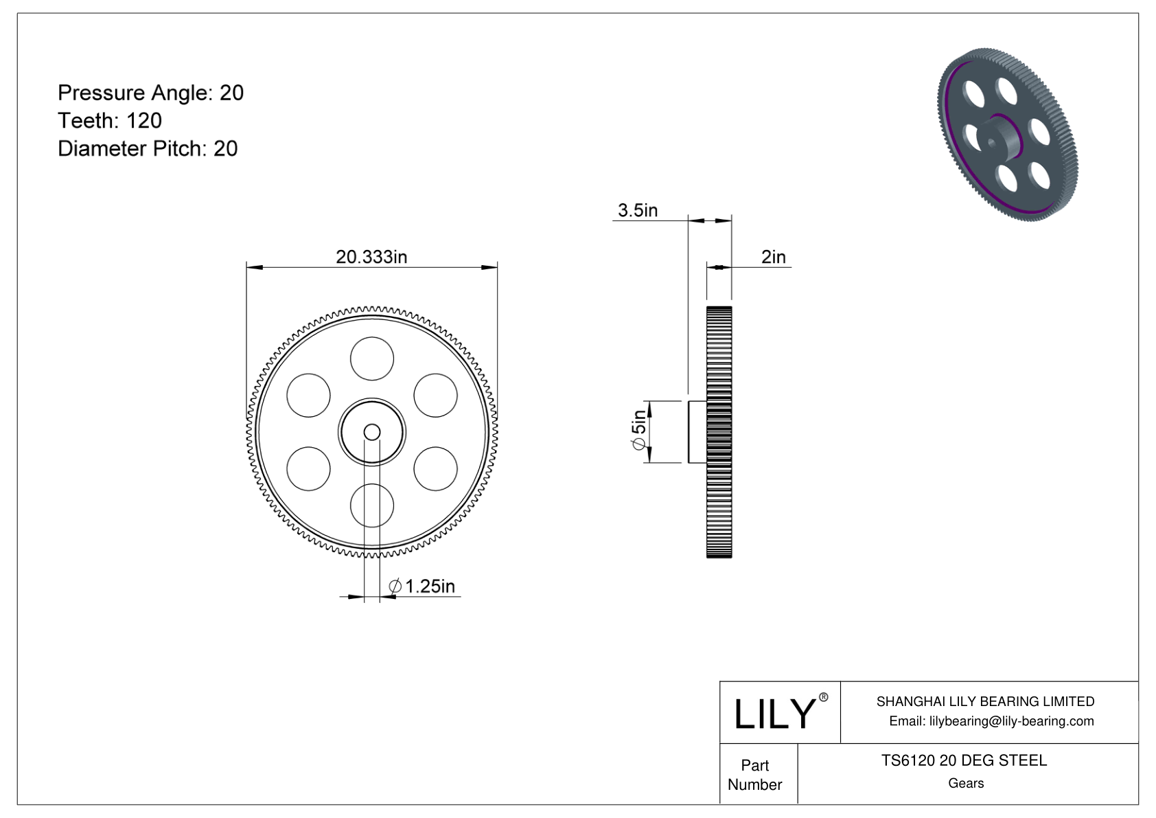 TS6120 20 DEG STEEL 正齿轮 cad drawing