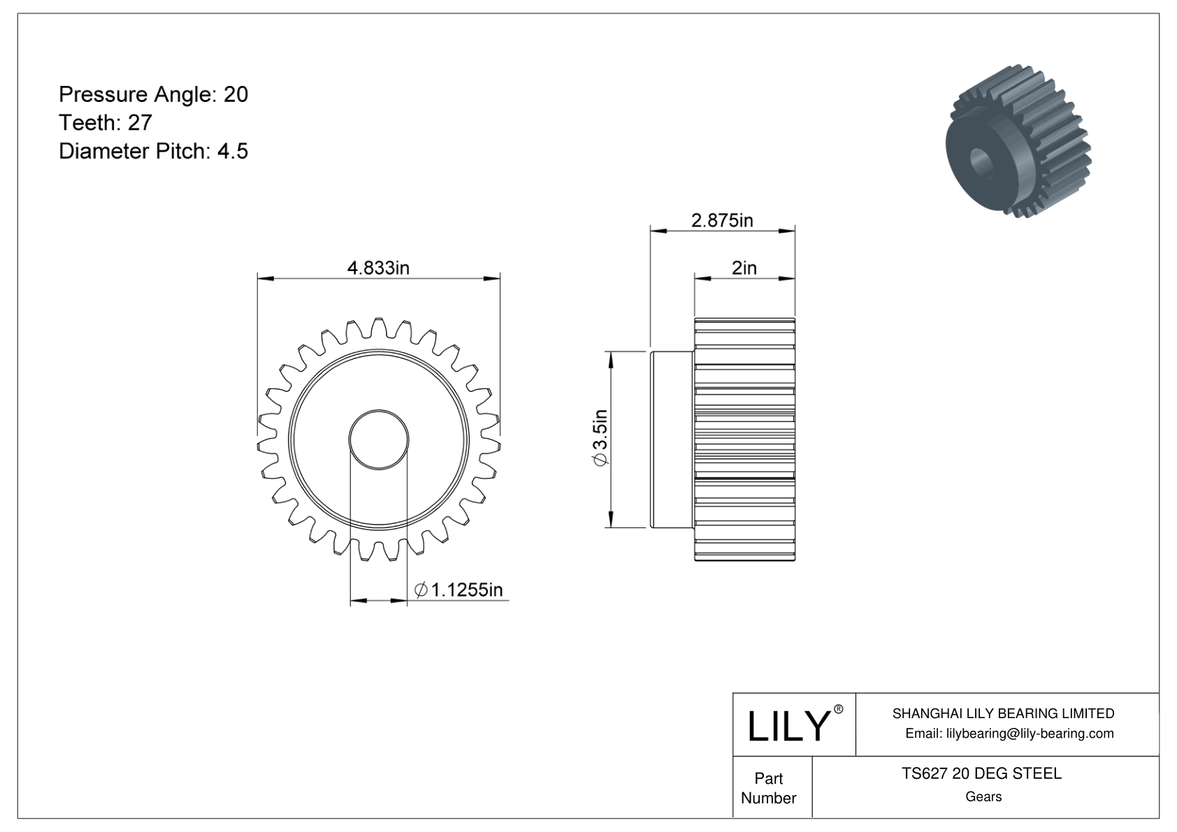 TS627 20 DEG STEEL 正齿轮 cad drawing