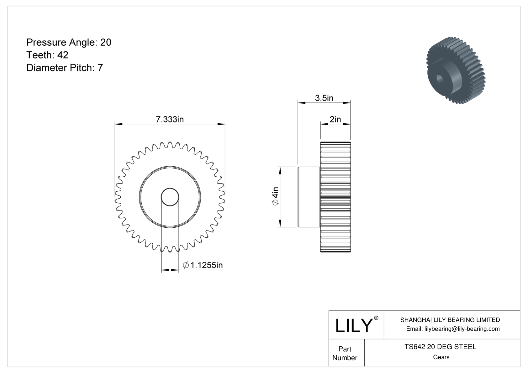 TS642 20 DEG STEEL Engranajes rectos cad drawing