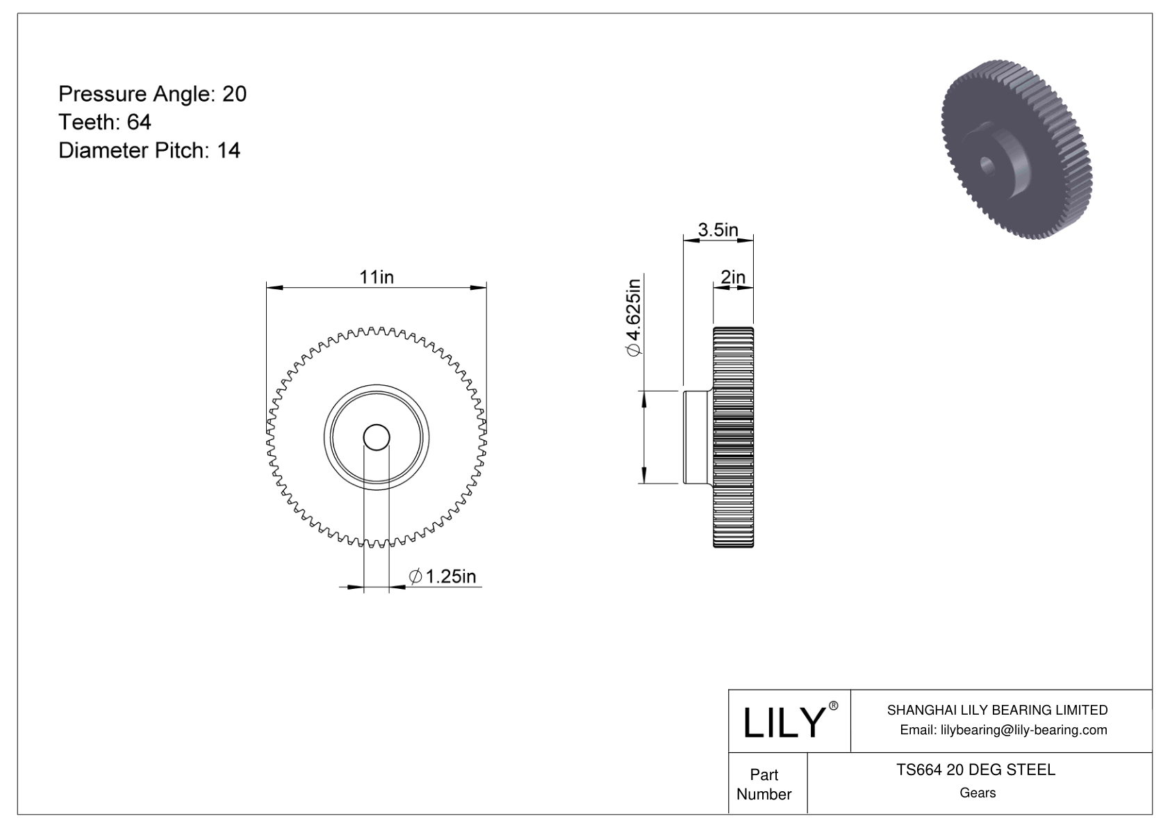 TS664 20 DEG STEEL Engranajes rectos cad drawing