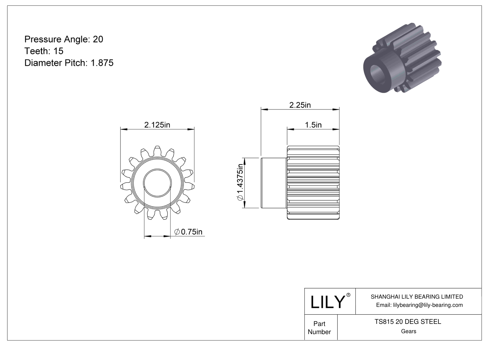 TS815 20 DEG STEEL Engranajes rectos cad drawing