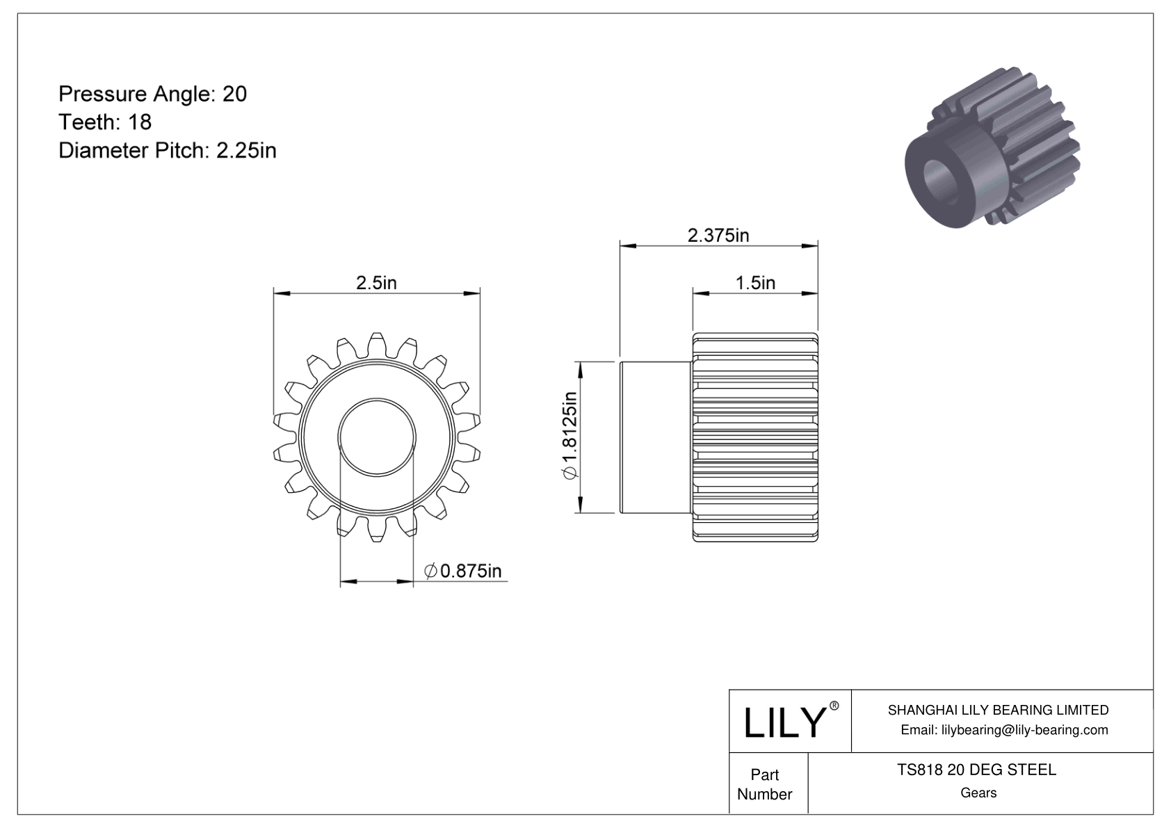 TS818 20 DEG STEEL Engranajes rectos cad drawing