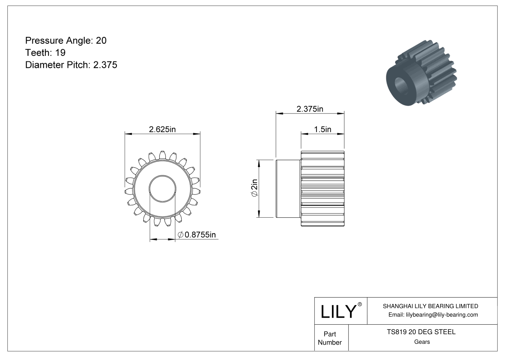 TS819 20 DEG STEEL Engranajes rectos cad drawing