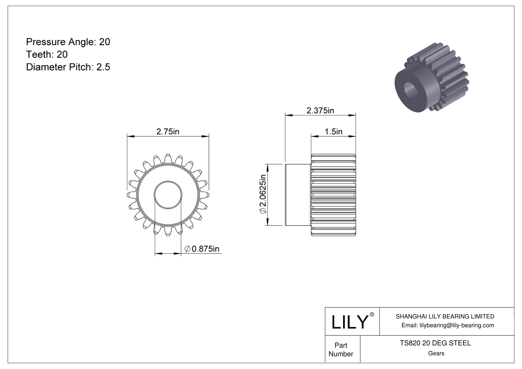 TS820 20 DEG STEEL Engranajes rectos cad drawing