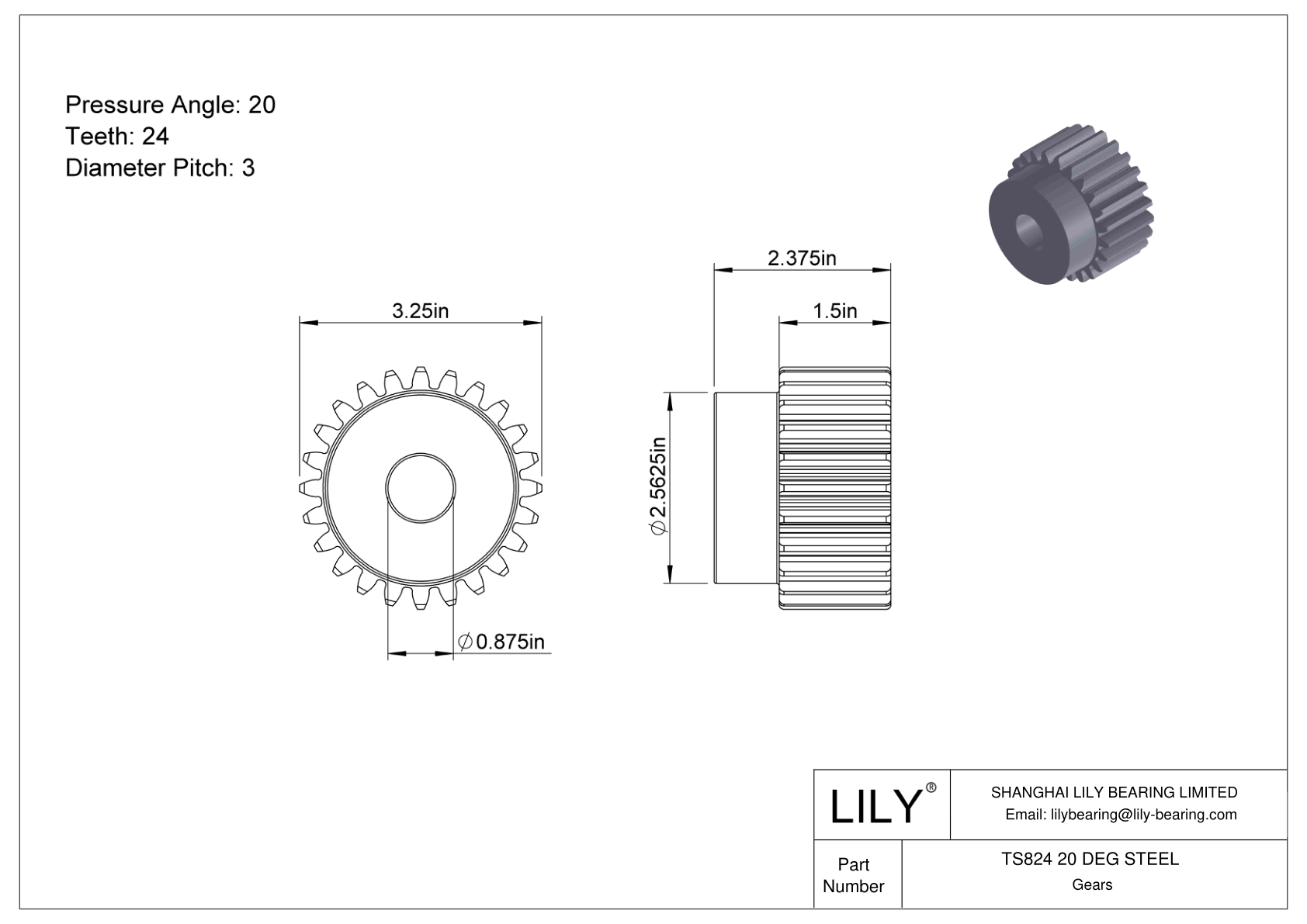 TS824 20 DEG STEEL 正齿轮 cad drawing