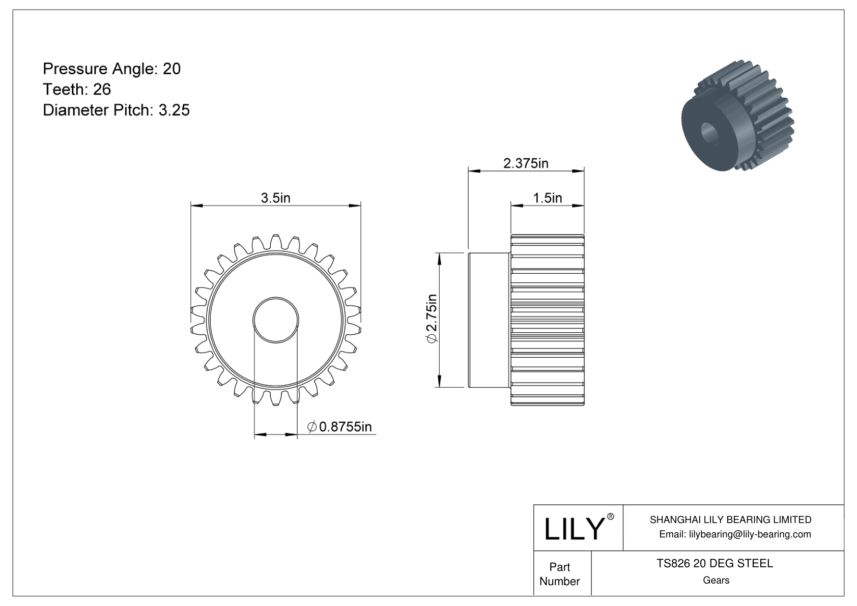 TS826 20 DEG STEEL Engranajes rectos cad drawing