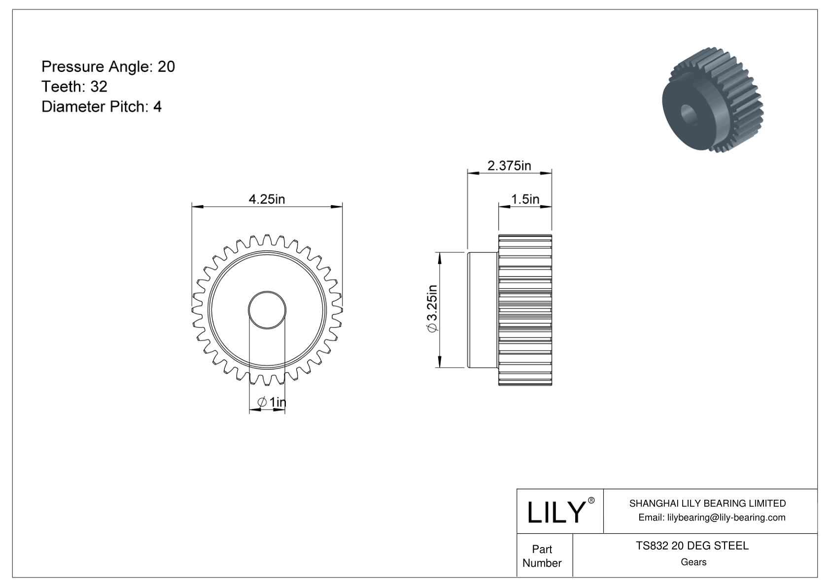 TS832 20 DEG STEEL Engranajes rectos cad drawing