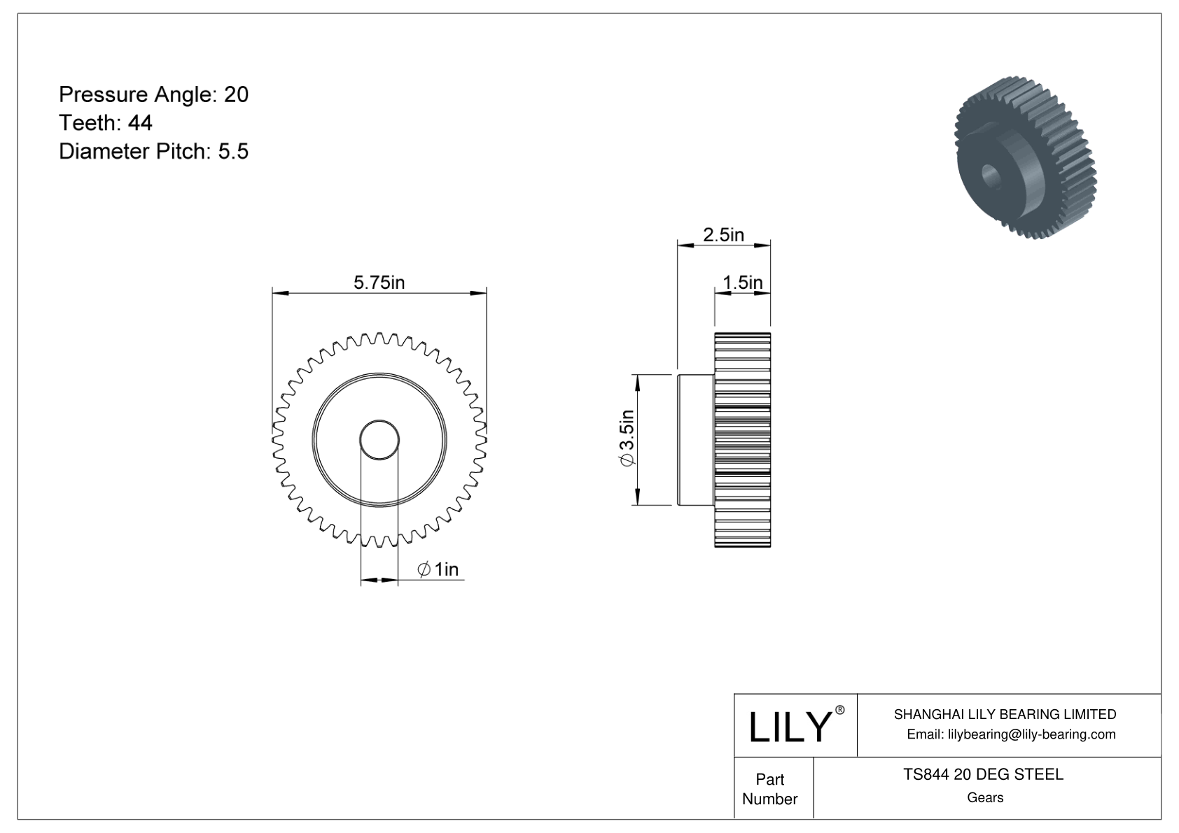 TS844 20 DEG STEEL 正齿轮 cad drawing