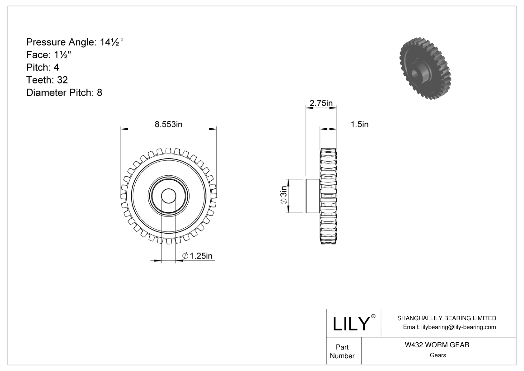 W432 WORM GEAR Gusanos y lombrices cad drawing