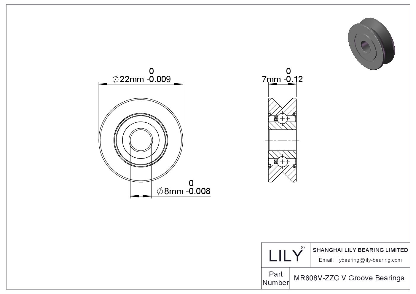 MR608V-ZZC V Groove Bearings cad drawing