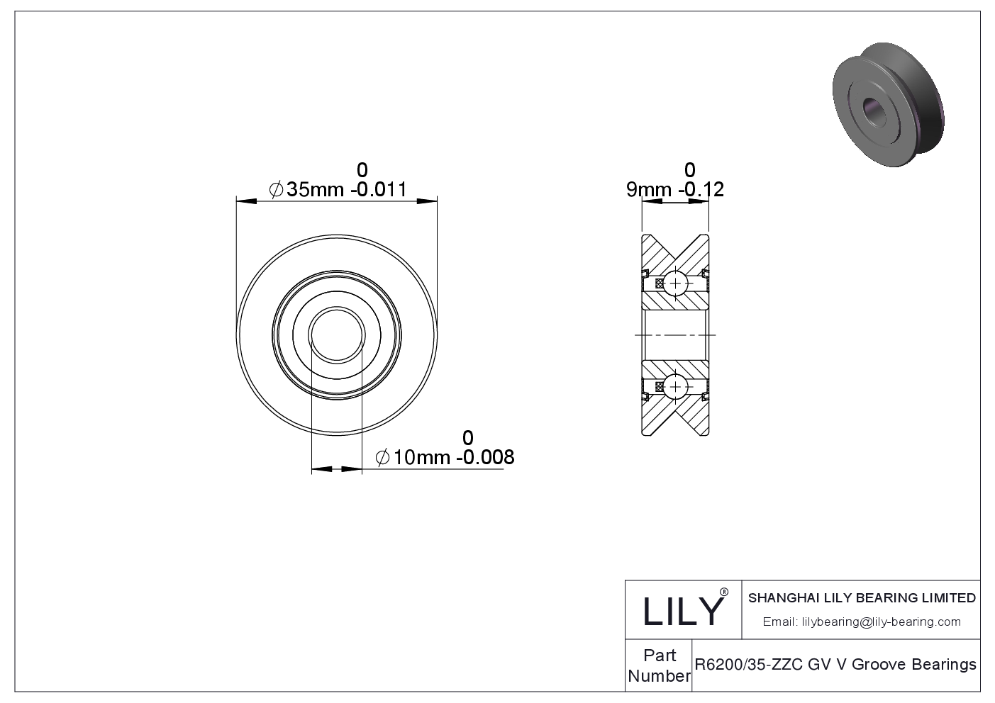 R6200/35-ZZC GV V Groove Bearings cad drawing
