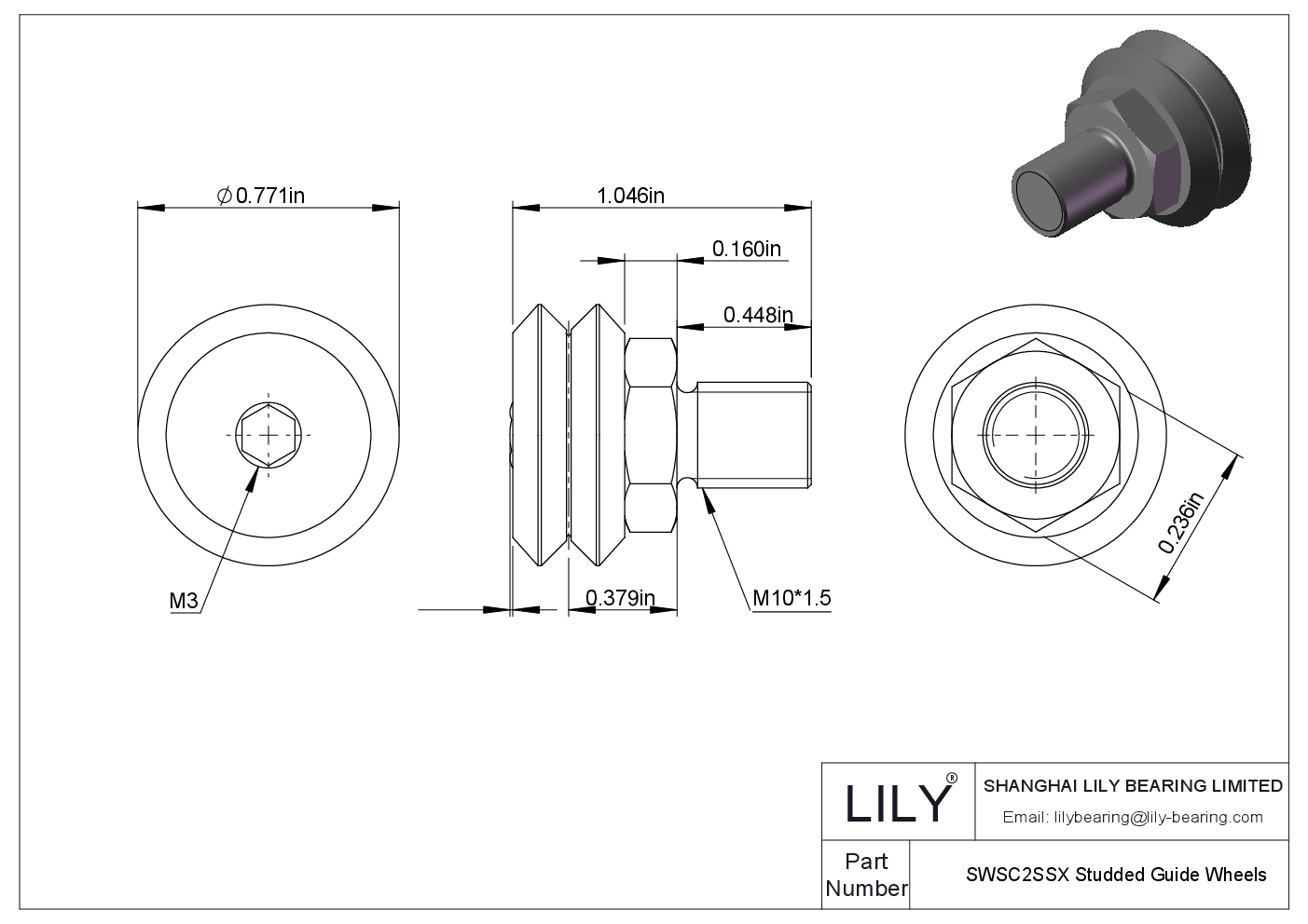 SWSC2SSX Studded Guide Wheels cad drawing