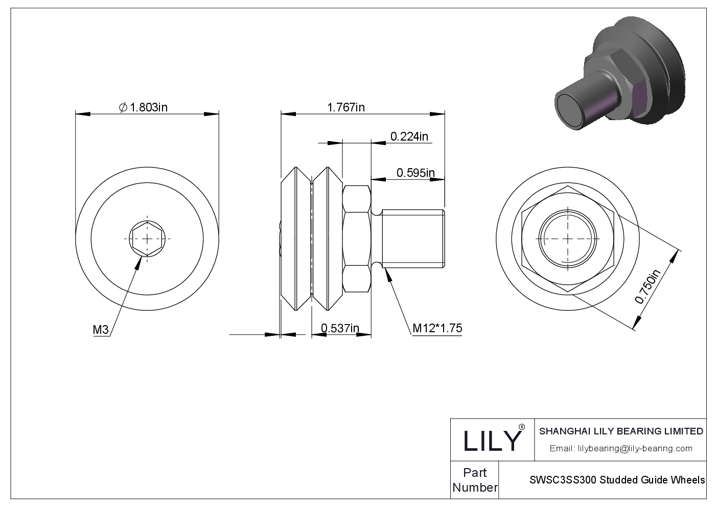 SWSC3SS300 Studded Guide Wheels cad drawing