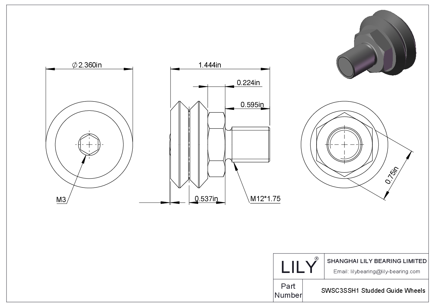 SWSC3SSH1 Studded Guide Wheels cad drawing