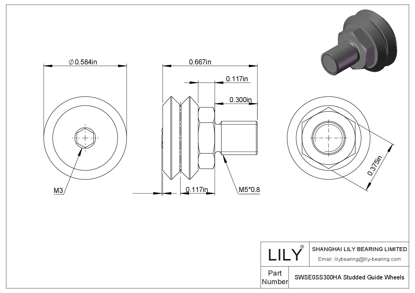 SWSE0SS300HA Studded Guide Wheels cad drawing