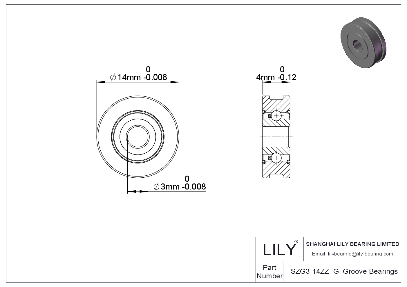 SZG3-14ZZ G Groove Bearings cad drawing